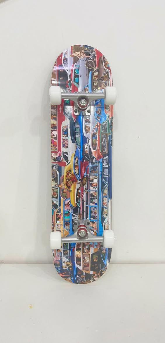 Traffic Armenian skateboard deck displayed vertically